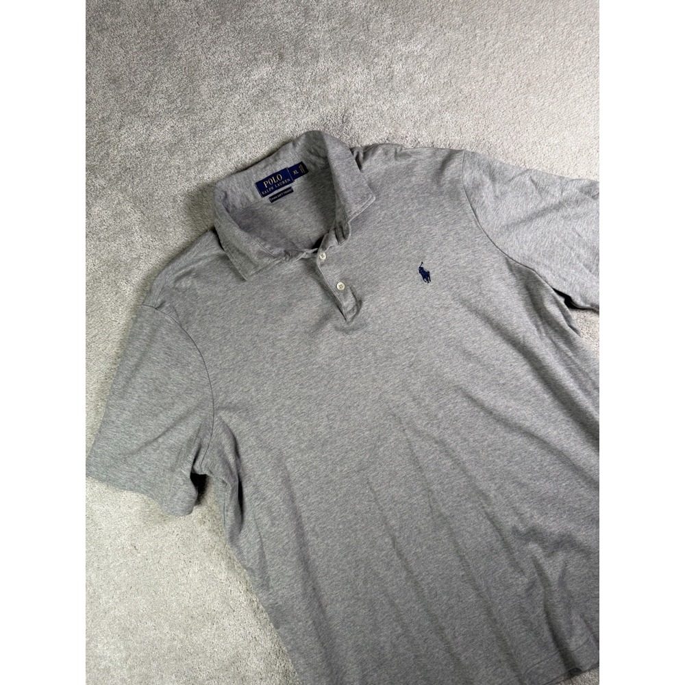 Polo Ralph Lauren Mens XL Grey Short Sleeve Polo Shirt Heather Pima Soft Touch